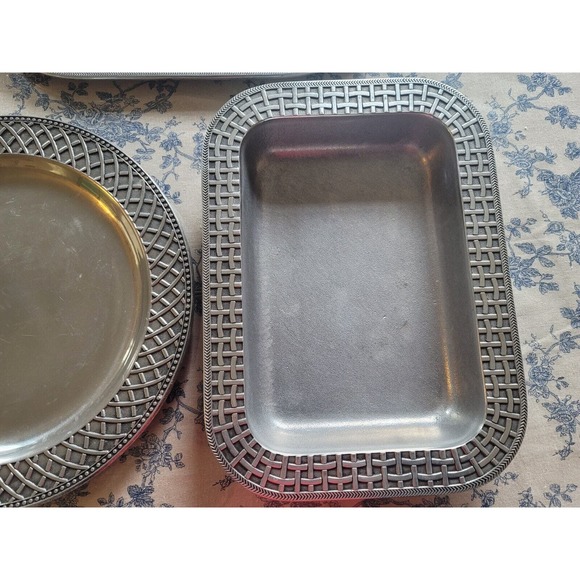 3 Pack Wilton Armetale Basketweave Serving Dish Platter set oval, basket, round - Picture 4 of 16